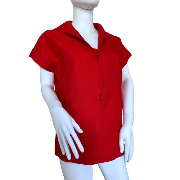 Vintage Chanel Boutique Red Linen Blouse Top Size S